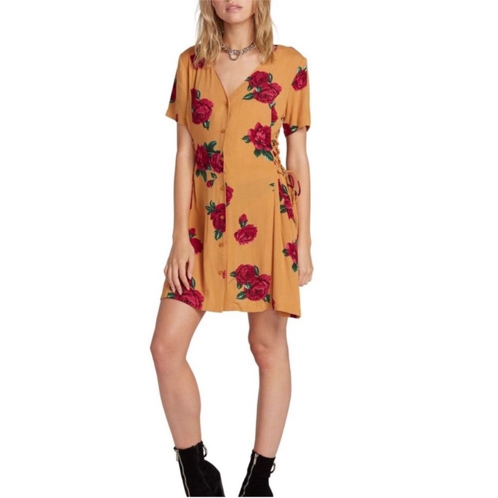 Volcom Runnin Late Dress Floral Size Small